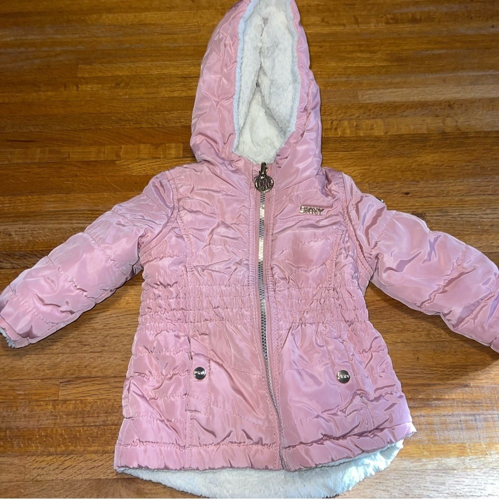 DKNY Girl‎ 12 Month Blush Pink Quilted Faux Fur Reversible Hooded Winter Jacket